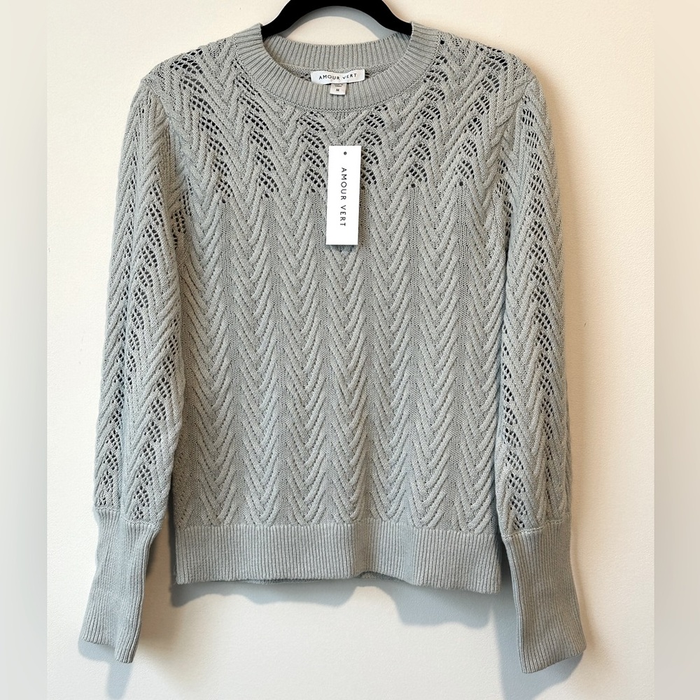 NWT Amour Vert Mint Green Crew Neck Sweater with Chevron Knit